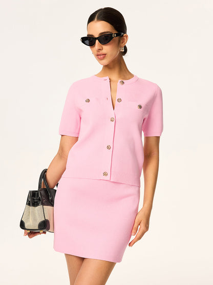 Örme Kısa Kollu Hırka ve Etek Takımı