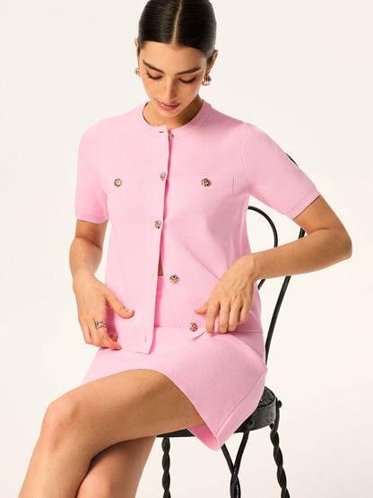 Örme Kısa Kollu Hırka ve Etek Takımı