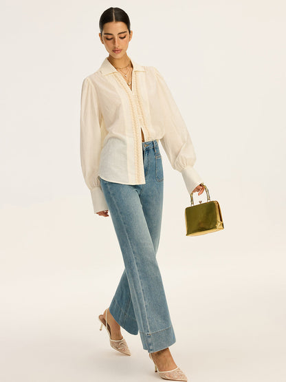 Dantel Kenarlı Pamuklu Gömlek