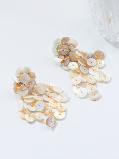 Uzun El Yapımı Yuvarlak Kabuk Püskül Küpeler