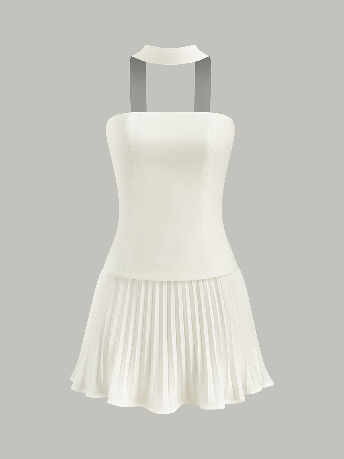 Halter Yaka Straplez Pileli Mini Elbise