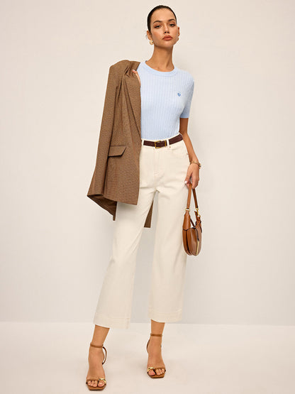 Kalp İşlemeli Yuvarlak Yaka Örgü Üst