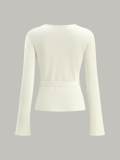 Kemerli V Yaka Örgü Hırka