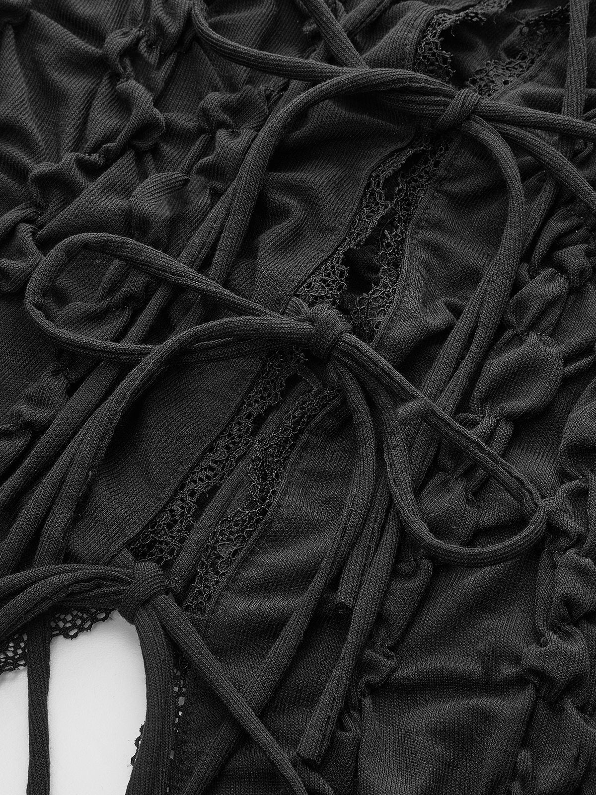 Yarı Şeffaf Dantel Kenarlı Büzgülü Korse Üst