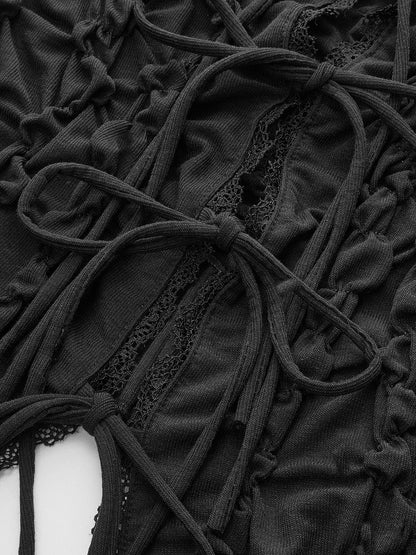 Yarı Şeffaf Dantel Kenarlı Büzgülü Korse Üst