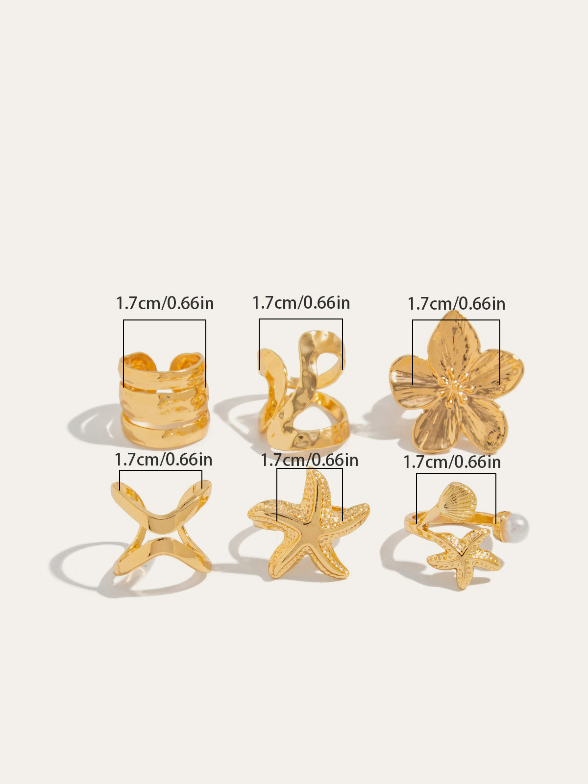 Altın Tonlu Düzensiz Deniz Esintili Yüzük Seti