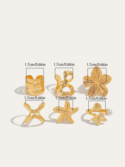 Altın Tonlu Düzensiz Deniz Esintili Yüzük Seti