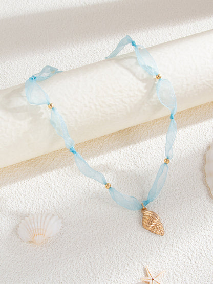 Tül Boncuklu Deniz Kabuğu Kolye