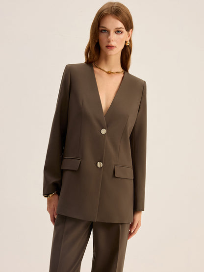 V Yaka Metal Düğmeli Blazer