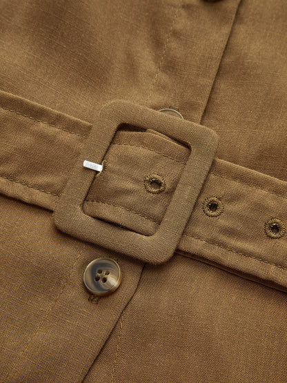 Kemerli Düğmeli Kolsuz Uzun Elbise