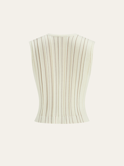 Metal Düğmeli Çizgili Örgü Yelek