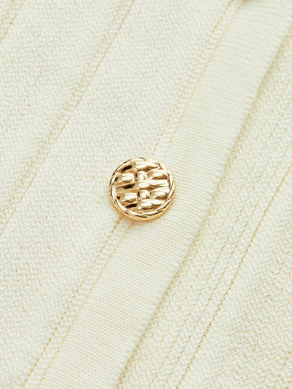 Metal Düğmeli Çizgili Örgü Yelek