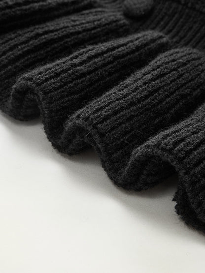 Düğmeli V Yaka Örgü Peplum Yelek