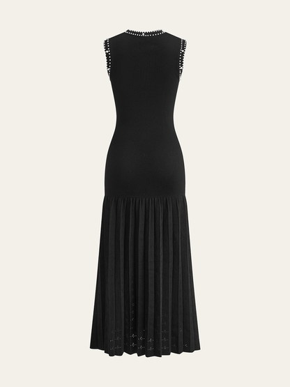 İnci İşlemeli Örgü Midi Elbise