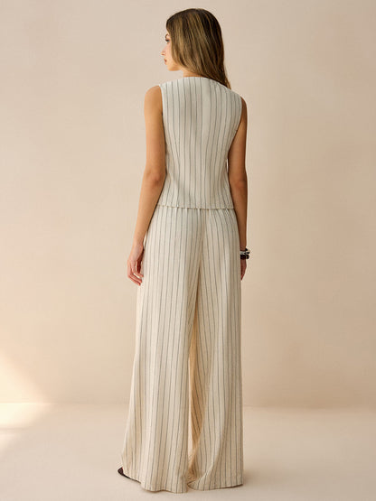 Çizgili Kolsuz Yelek ve Pantolon Takımı