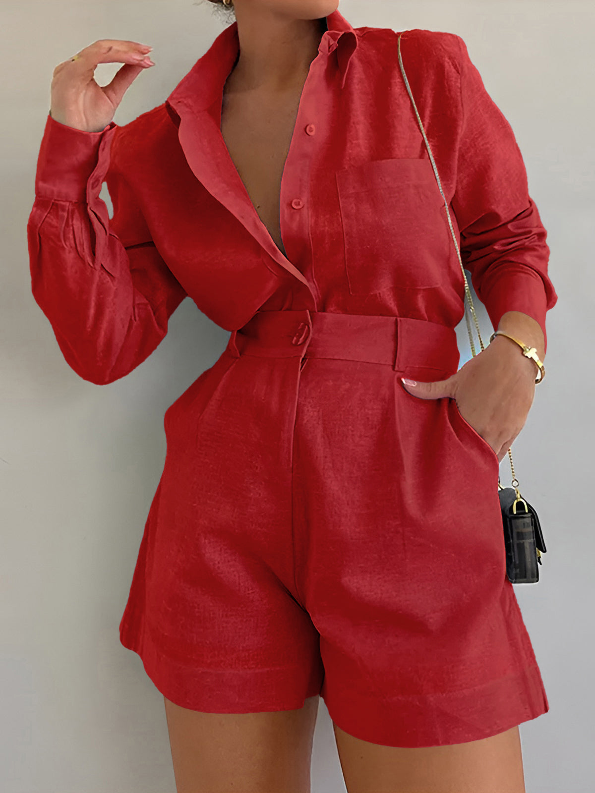 Uzun Kollu Bol Şort Takımı