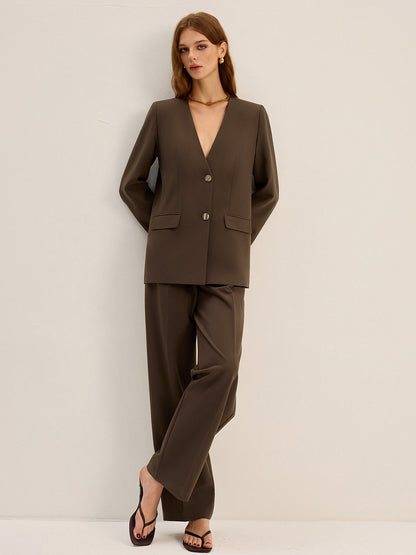 V Yaka Metal Düğmeli Blazer