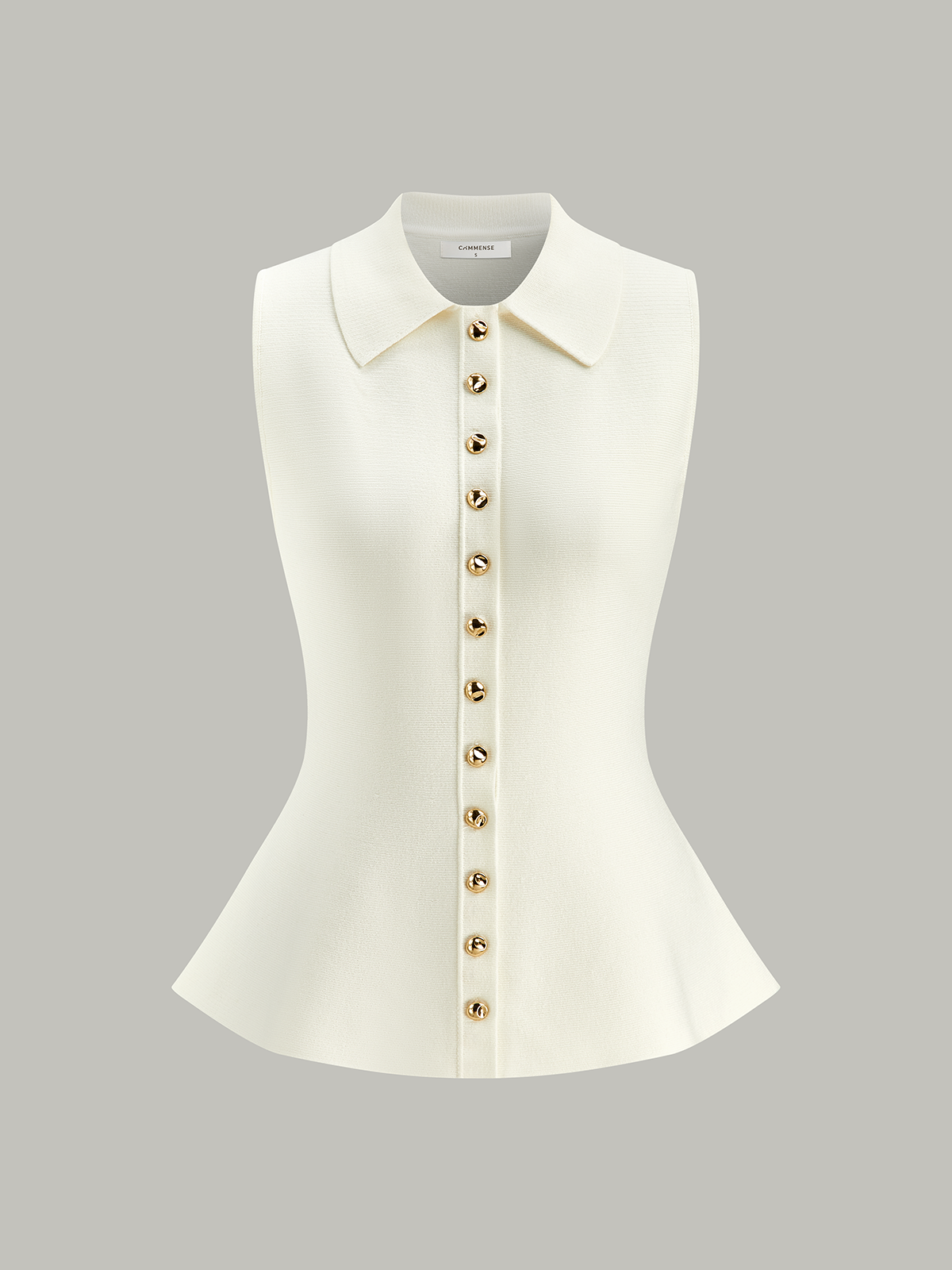 Metal Düğmeli Örgü Peplum Üst