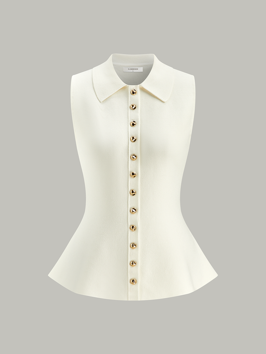 Metal Düğmeli Örgü Peplum Üst