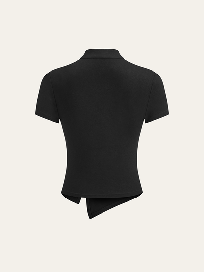 Metal Kelebek Detaylı Asimetrik Büzgülü Üst