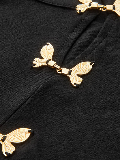 Metal Kelebek Detaylı Asimetrik Büzgülü Üst