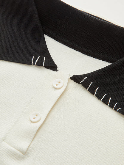 Kontrast Yaka Polo Örgü Üst