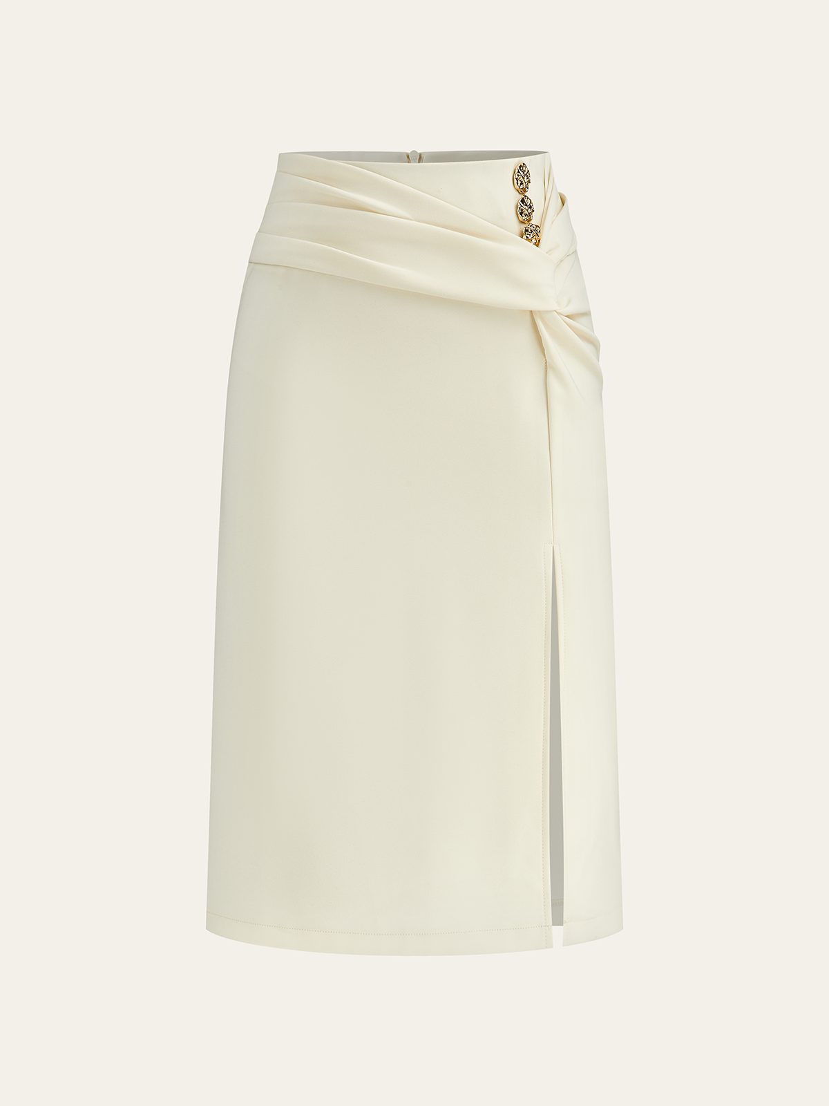 Metal Detaylı Yırtmaçlı Midi Etek