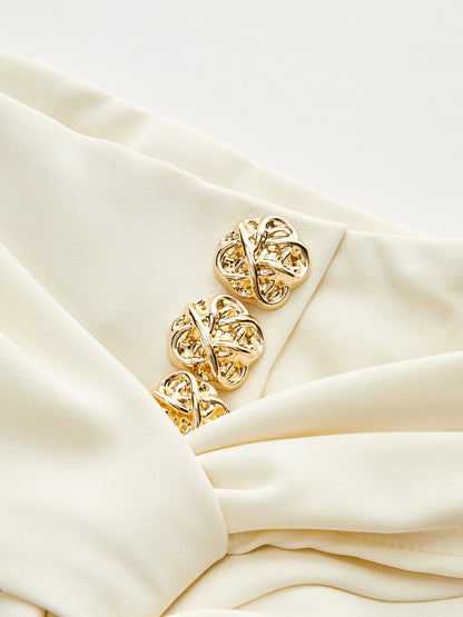 Metal Detaylı Yırtmaçlı Midi Etek