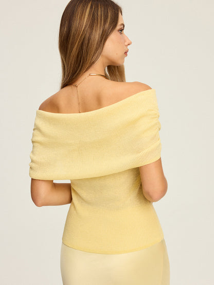 Omuzları Açık Büzgülü Örgü Üst