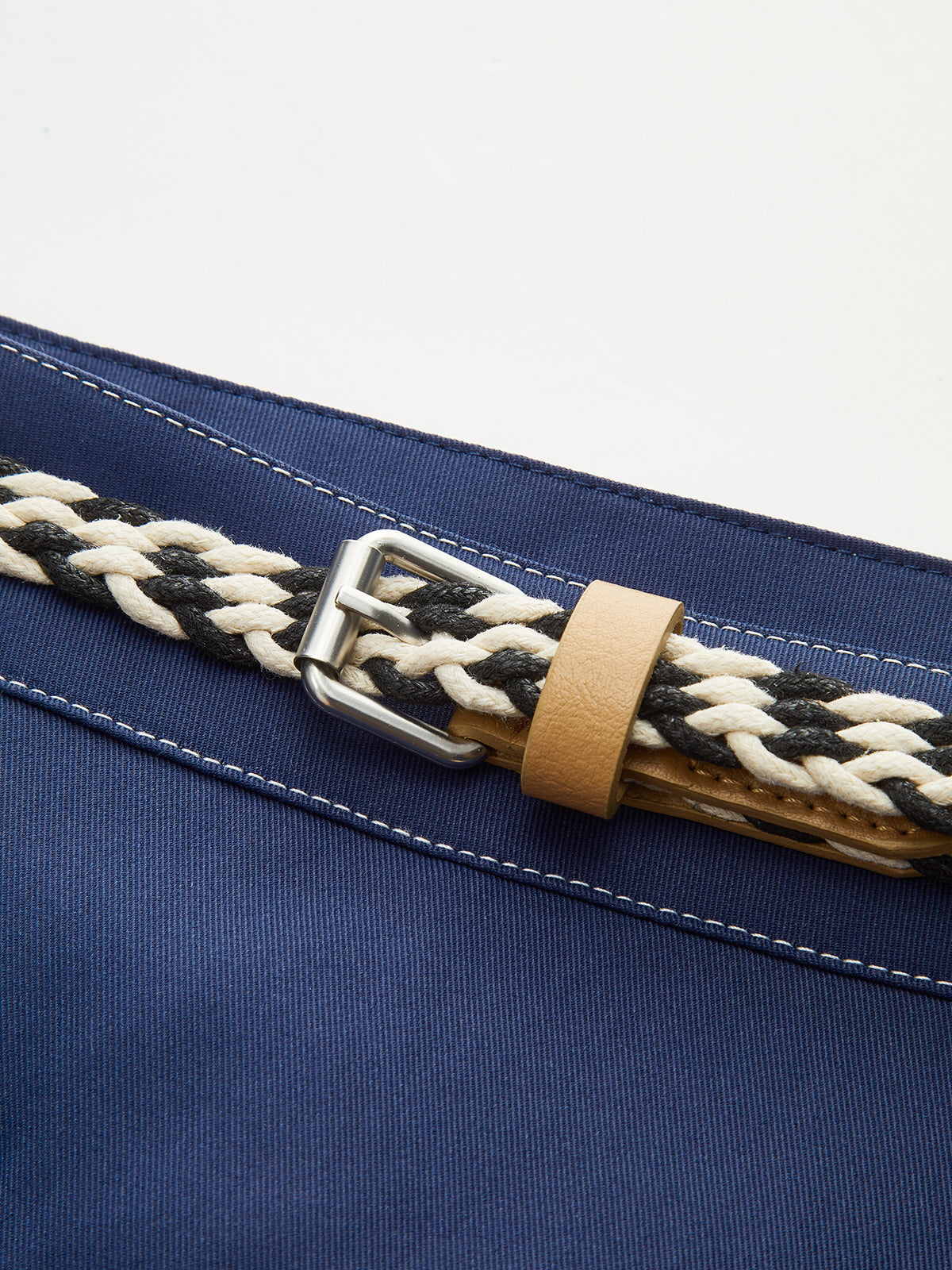 Kemerli Kontrast Dikişli Asimetrik Etek