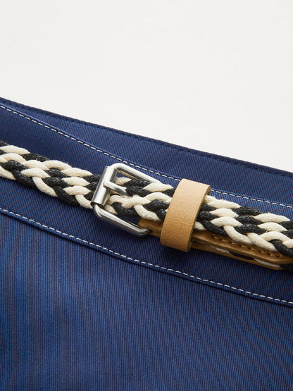 Kemerli Kontrast Dikişli Asimetrik Etek