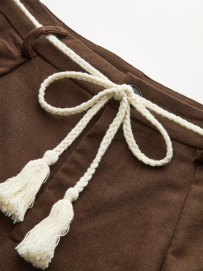 Püsküllü Bağcıklı Palmiye Ağacı Nakışlı Pantolon