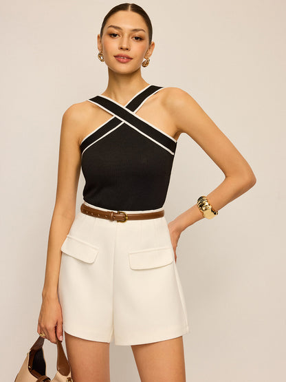 Kemersiz Orta Belli Dekor Cepli Şort