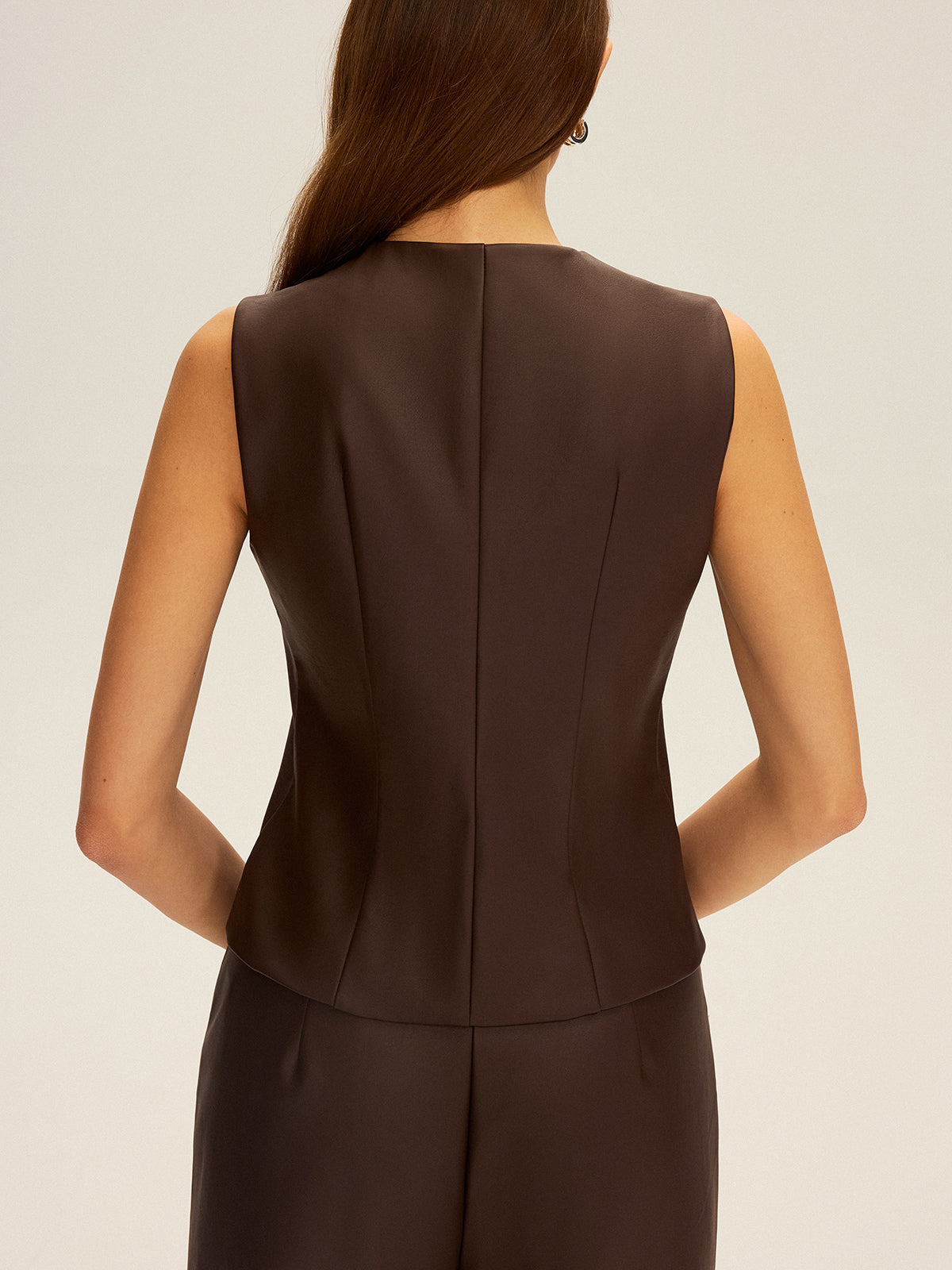 PU Deri Düğmeli Kolsuz Yelek