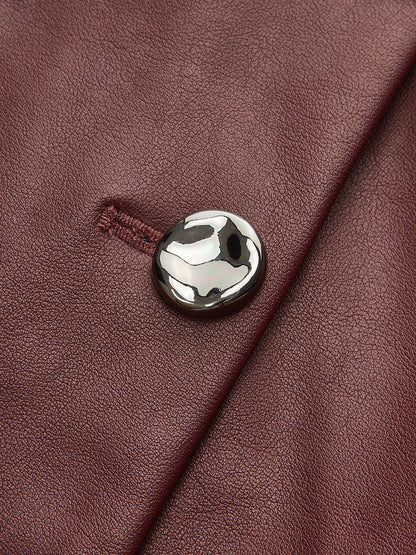 Suni Deri Metal Düğmeli Yelek