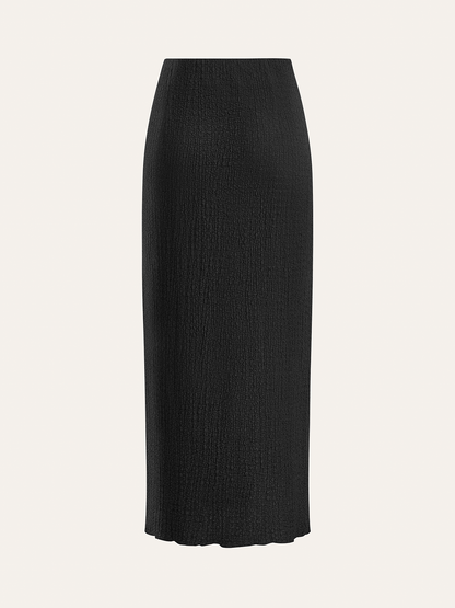 Dekor Düğmeli Üst ve Midi Etek Takımı