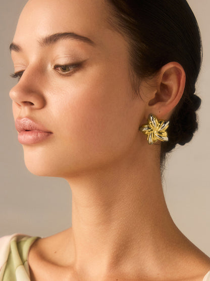 İki Renkli Çiçek Şeklinde Küpeler