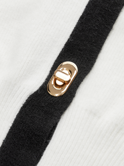 Kontrast Kenarlı Düğmeli Yün Karışımlı Hırka