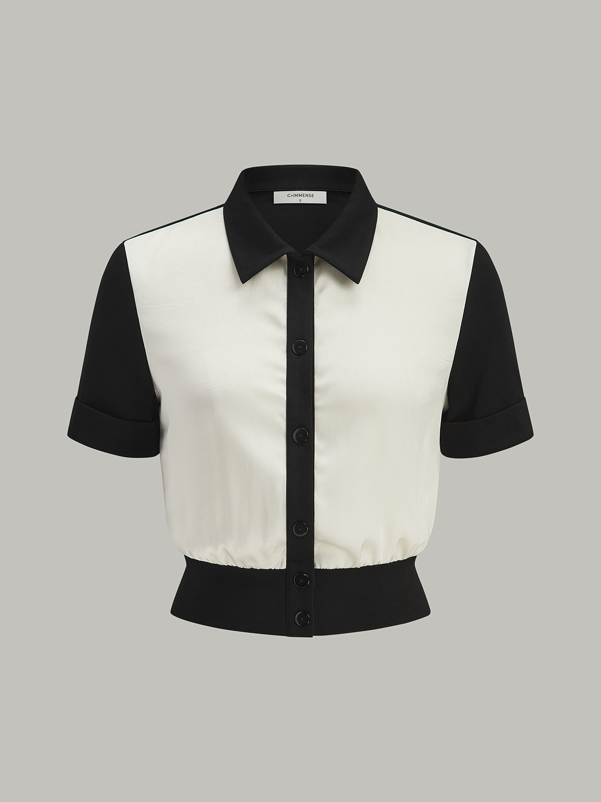 Renk Bloklu Önü Düğmeli Bluz