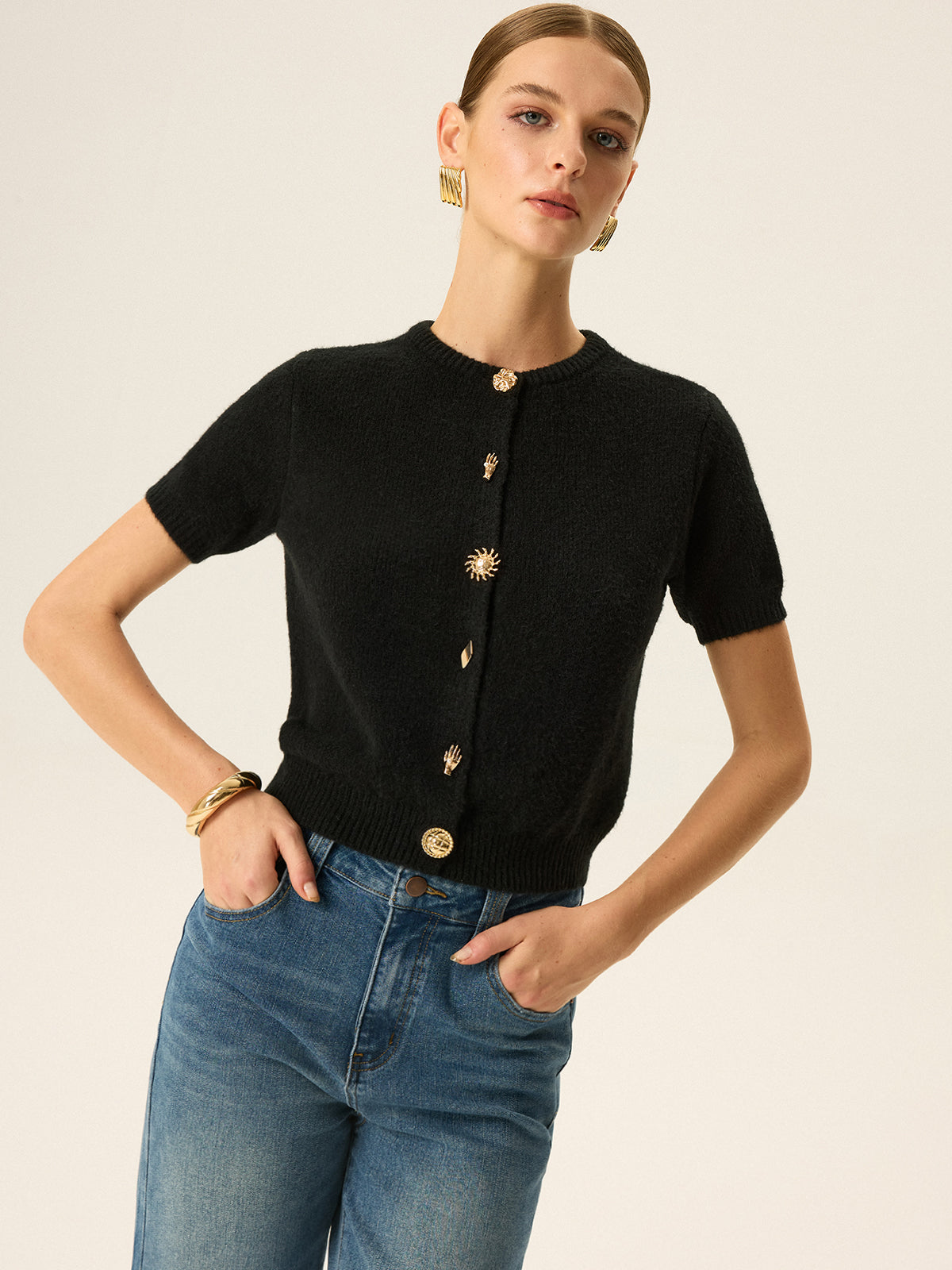 Metal Detaylı Örgü Hırka