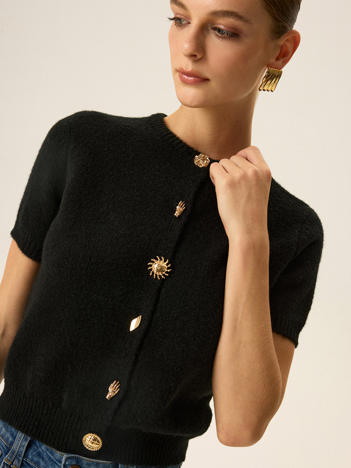 Metal Detaylı Örgü Hırka