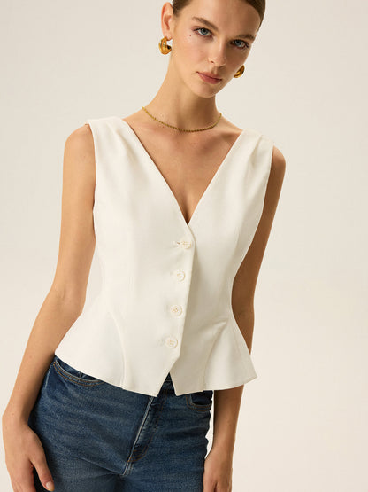 Önü Düğmeli Peplum Yelek