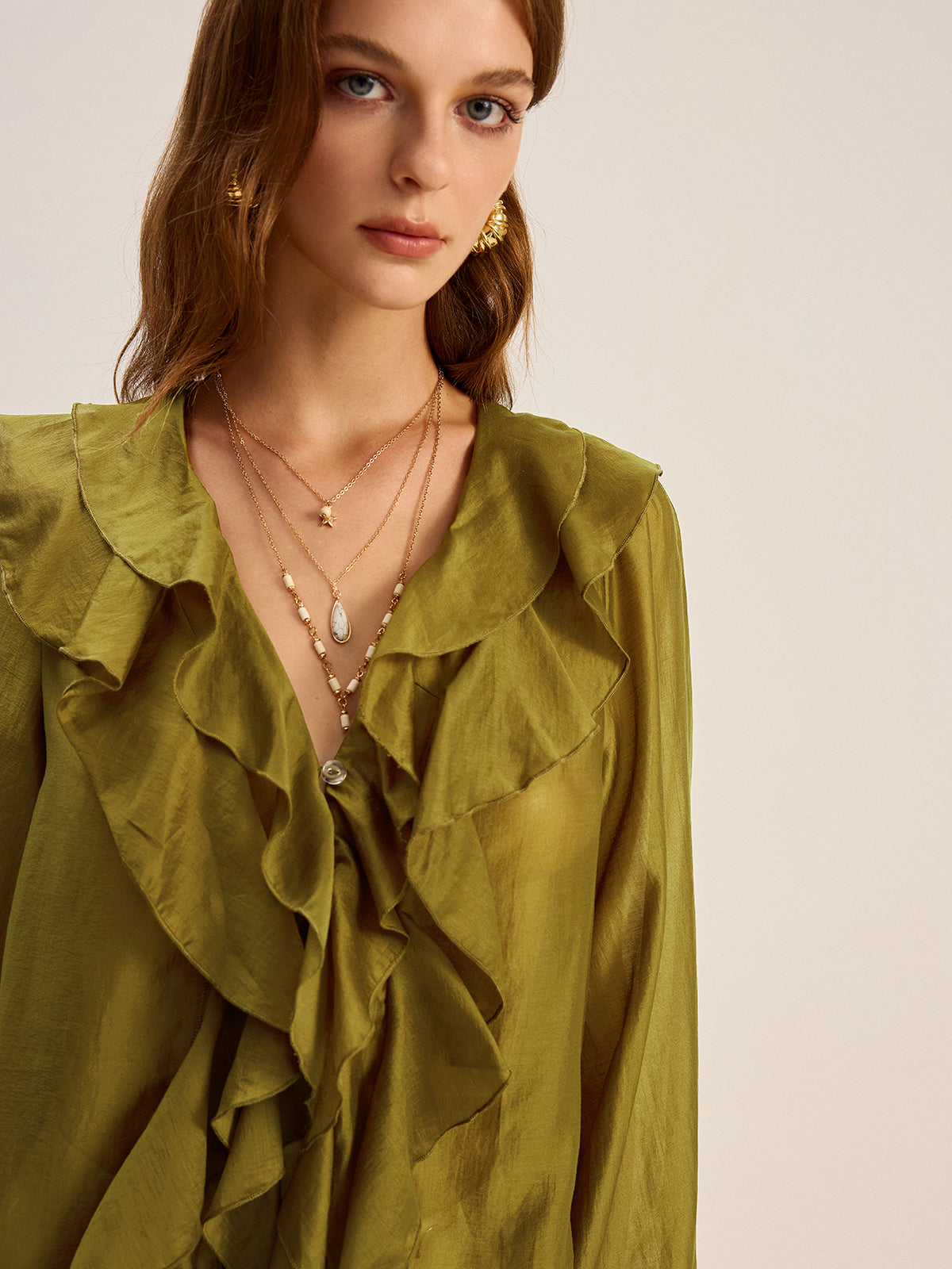 Yarı Şeffaf Tencel Volanlı Bluz