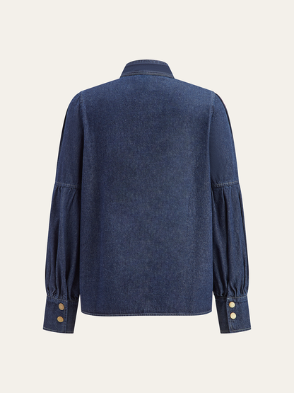 Bağcıklı Yaka Kot Gömlek