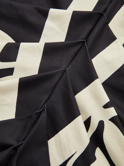 Çiçek Baskılı Büzgülü Derin V Yaka Midi Elbise