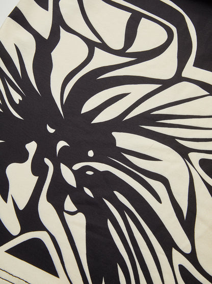 Çiçek Baskılı Büzgülü Derin V Yaka Midi Elbise