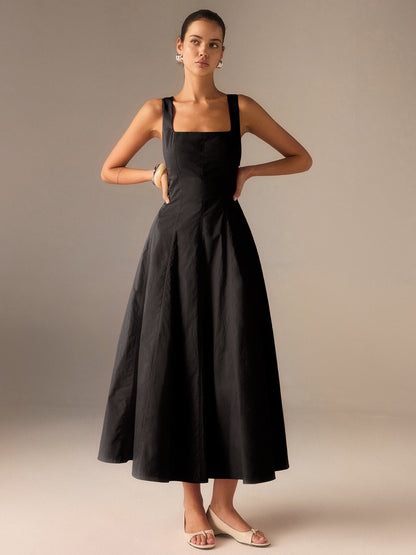 Bağcıklı Sırtlı Pamuklu Maksi Elbise