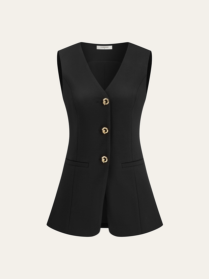 Metal Detaylı V Yaka Yelek