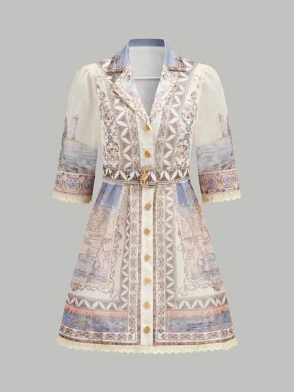 Kemerli Yarı Şeffaf Düğmeli Elbise