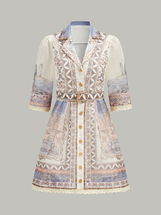 Kemerli Yarı Şeffaf Düğmeli Elbise